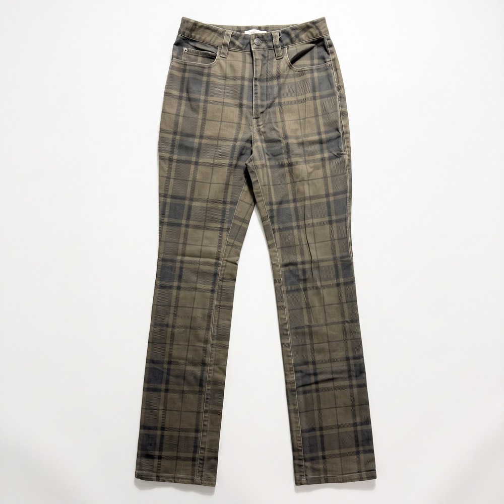 WEWOREWHAT 25 Olive Gray Plaid Straight Leg Jeans Womens Stretch Casual Preppy